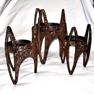Brutalist Wrought Iron Modernist Architectural Candle Stand Candleholder MCM